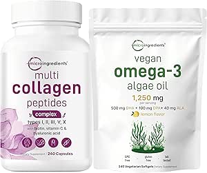 Mikro Malzemeler Multi Collagen Kompleksi & Vegan Omega 3 Algae Oil Supplement Sche 2 Pack | Grass-Fed Collagen Omega | Omega-3 Full Spectrum Alternative to Fish Oil