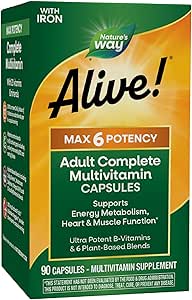 Ο Δρόμος της Φύσης Ζωντανός! Max6 Potency Adult Complete Multivitamin, with Iron, Vitamins A, C, E & B-Vitamins Συμπεριλαμβανομένων μεθυλιωμένων B12 & Folate, υποστηρίζει τον ενεργειακό μεταβολισμό*, 90 κάψουλες (Packaging May Vary)