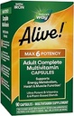 Doğanın Yolu Alive! Max6 Potency Adult Complete Multivitamin, Iron, Vitamins A, C, E & B-Vitamins Including Me12 & Folate, Supports Energy Metabolism*, 90 Capsules (Pazarlama May Vary)