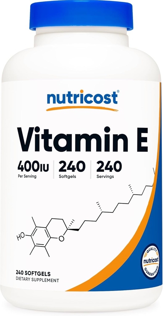Nutricost Vitamin E 400 IU, 240 κάψουλες Softgel - Χωρίς γλουτένη, μη ΓΤΟ