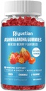 Kadın ve Erkekler için Ashwagandha Gummies - Stres Yardımı, Immune Support & Artan Enerji - Sugar Free, Vegan - Organik Ashwagandha Root Supplements Gummy- Natural Strawberry Flavor (60 Count)