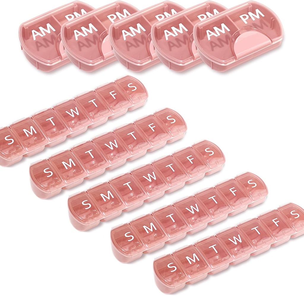 10 Pack (Weekly & Daily), 2 Times a Day (AM/PM) + 7Day Pill Organizer, Vitamin Planlayıcı, Büyük Kapasite Pill Box Set, Travel Pill Case for Drug /Vitamins/Fish Oils/Supplements, Pink
