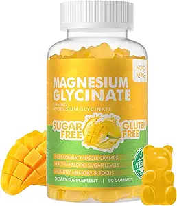 90 CT Μαγνήσιο Γλυκινικό Gummies 1000mg - Συμπλήρωμα χωρίς ζάχαρη Μαγνήσιο Κάλιο με βιταμίνη D, B6, CoQ10 για υποστήριξη ηρεμίας & ύπνου - 90 Orange Gummies.