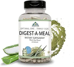 Optimal Health Systems Digest-A-Meal | Gut Health Enzyme & Probiyotik | Bloating, Acid Reflux, & Indigestion Relief + Aloe Vera Leaf | Digestion Supplement | 270 Capsules Family Boyut