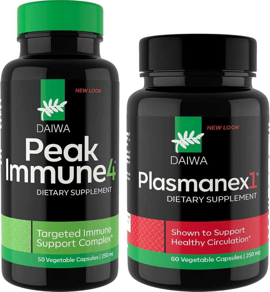 Daiwa Peak Immune 4 - Natural Immune System Alert + Daiwa Plazmanex 1 – Kan Circulation Supplement Supplement Supplement