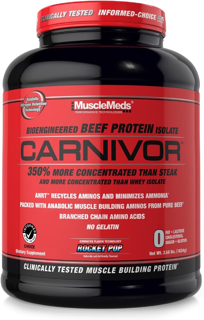 KasMeds CARNIVOR Beef Protein Isolate Toz, Muscle Building, Recovery, Lactose Free, Sugar Free, Fat, Free, 23g Protein, Rocket Pop, 56 Hizmetler