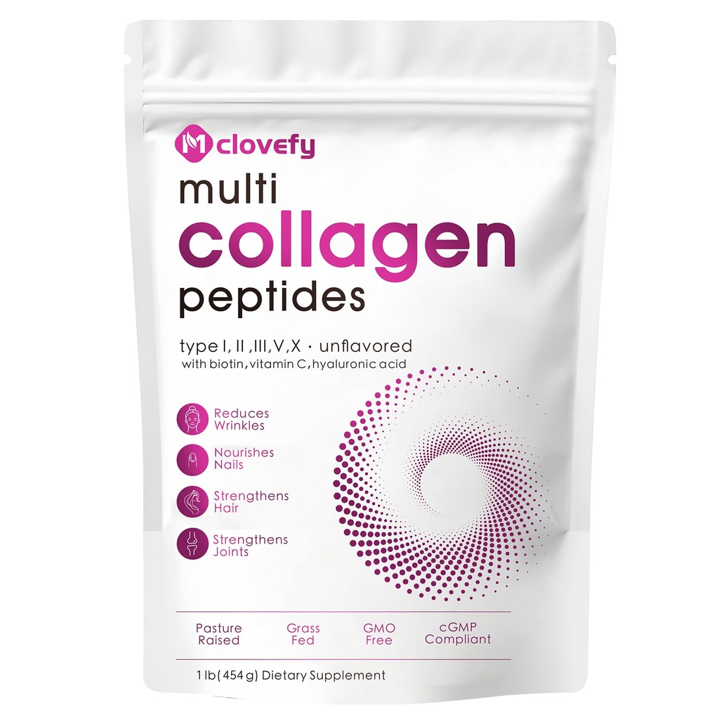 Multi Collagen, Toz, 16 Oz (41 Hizmet) - Protein Tamam, Tip I, II, III, V, X ile Hyaluronik Asit, C ve Biotin, Unflavored, Easy Mixes in Drinks