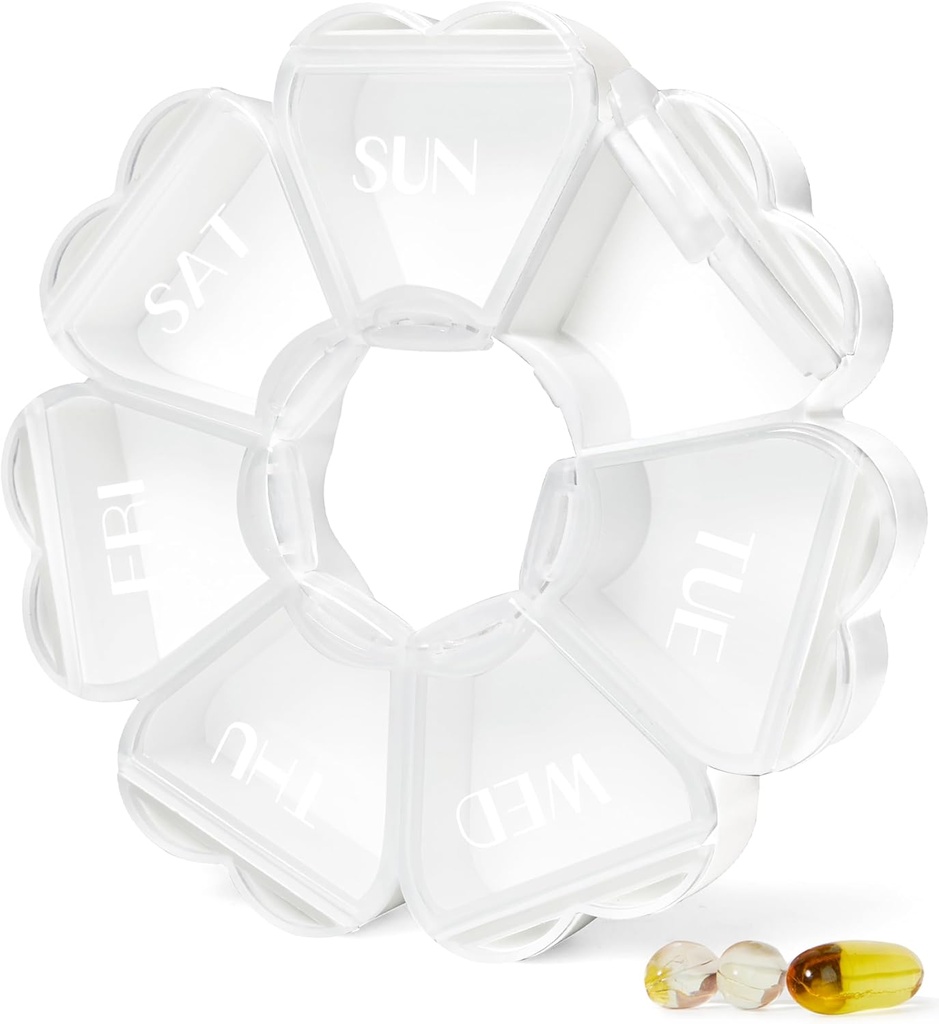 MOLN HYMY Large Weekly Pill Box 7 Day, Cute Pill Case Organizer 1 time a Day, Floral Pill Container Once Daily, Pretty Medicine Dispenser for Vitamin/Fish Oil/Medication/Supplements (White)