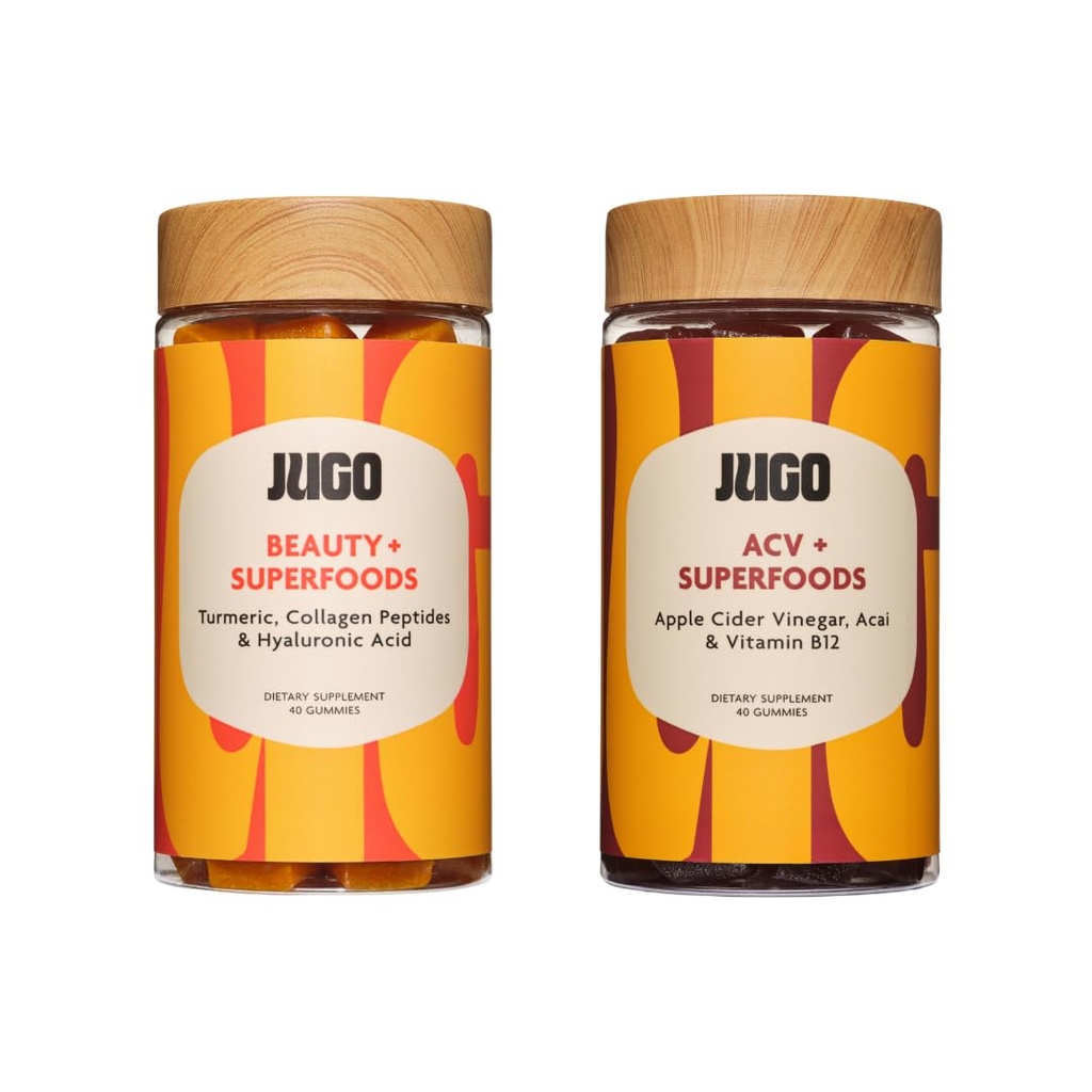 JUGO Beauty + ACV Gummies Bundle – κολλαγόνο, βιοτίνη και μηλίτη μηλίτη – Υποστηρίζει τα μαλλιά, το δέρμα, τα νύχια, την υγεία των ούλων και τον μεταβολισμό – 100% χορτοφάγους & χωρίς γλουτένη