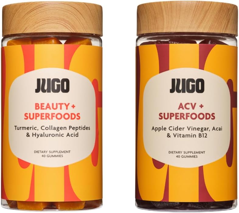 JUGO Beauty + ACV Gummies Sche – Collagen, Biotin & Apple Cider Vinegar – Saç, Skin, Nails, Gut Health & Metabolism – 100% Vegetarian & Gluten-Free