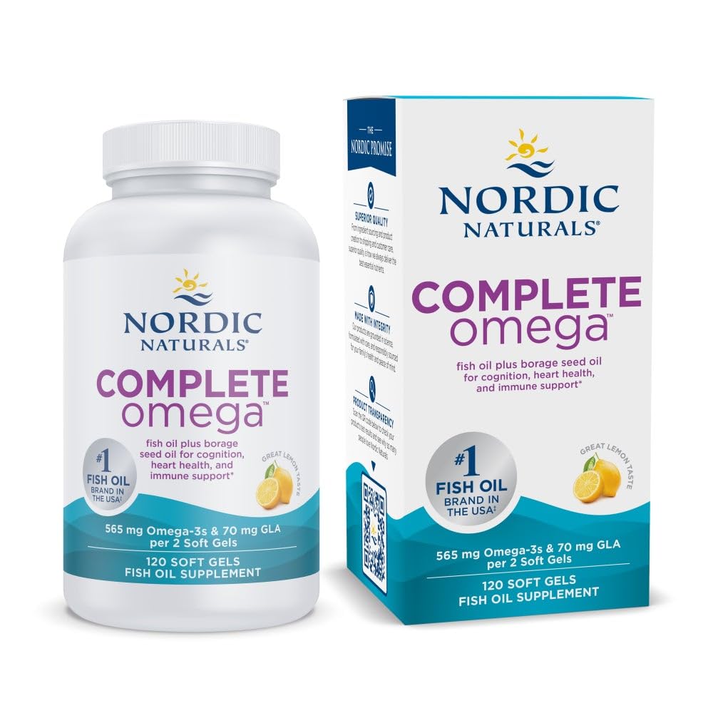 İskandinav Naturals Tamam Omega, Lemon Flavor - 120 Soft Gels - 565 mg Omega-3 - EPA & DHA eklendi GLA - Sağlıklı Skin, Cognition, Pozitif Mood - Non-GMO - 60 Hizmetler