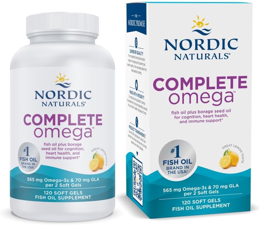 İskandinav Naturals Tamam Omega, Lemon Flavor - 120 Soft Gels - 565 mg Omega-3 - EPA & DHA eklendi GLA - Sağlıklı Skin, Cognition, Pozitif Mood - Non-GMO - 60 Hizmetler