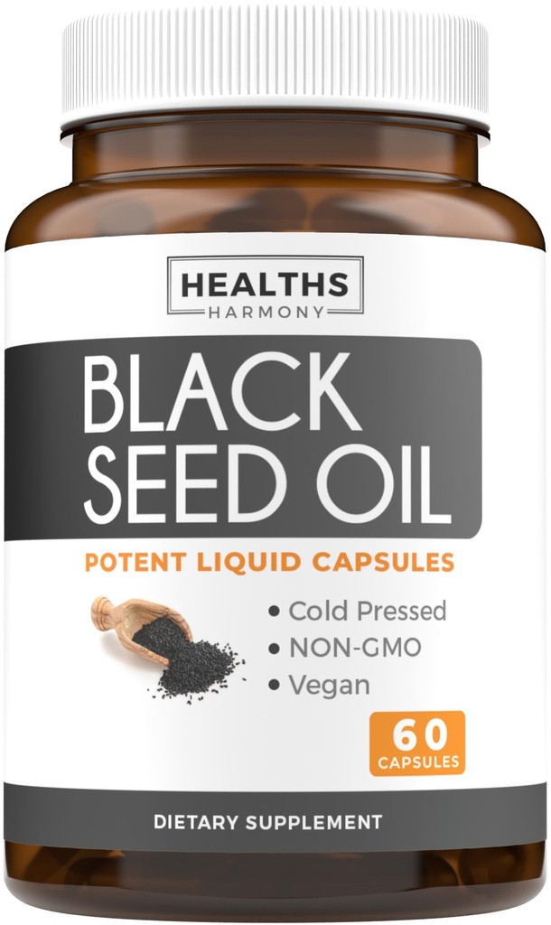 Black Seed Oil - 60 Softgel Capsules (Non-GMO & Vegan) Premium Cold-Pressed Nigella Sativa, Pure Black Cumin Tohum Petrolünü Vitamin E - 500 mg Her, 1000 mg Per 2 Capsule Servisi ile Üretti