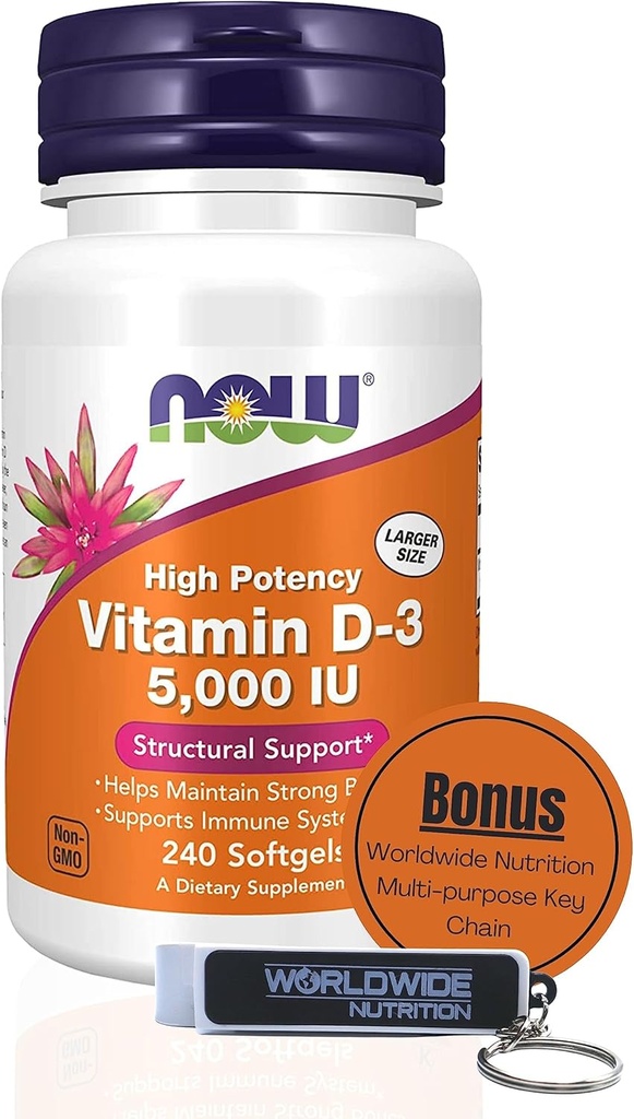 Dünya Beslenmesi Şimdi Vitamin D3 5000 İ Softgels - Yapısal Destek D 240 Kont Vitamini, Organik & Anahtar Zinciri Yüksek Potency Formula
