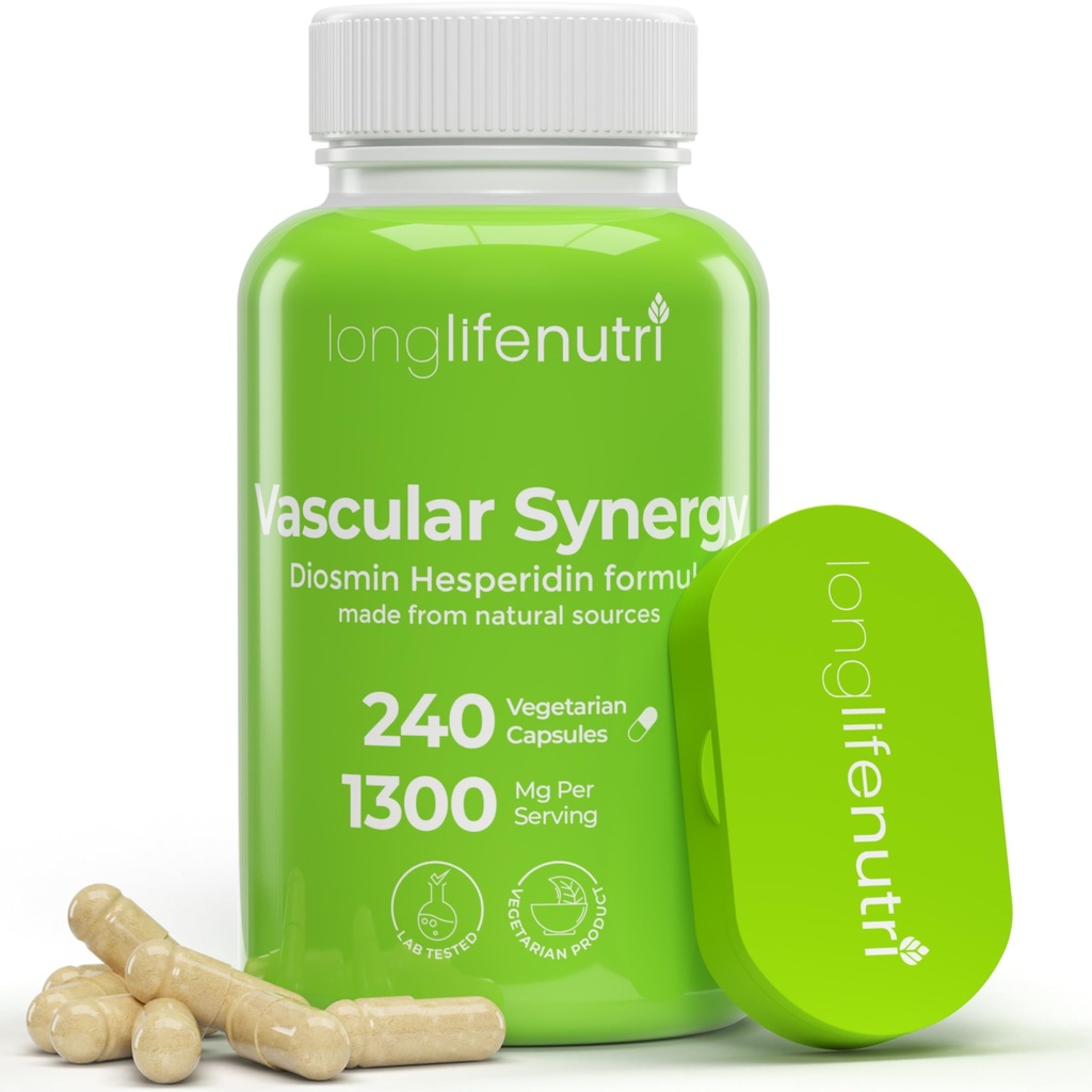 LongLifeNutri Diosmin Hesperidin Kompleksi, Vascular Synergy 1000 mg/300 mg for Optimal Circulation & Vein Support: 240 Capsules, 120 Hizmet, 4-Month Supply, Made in USA