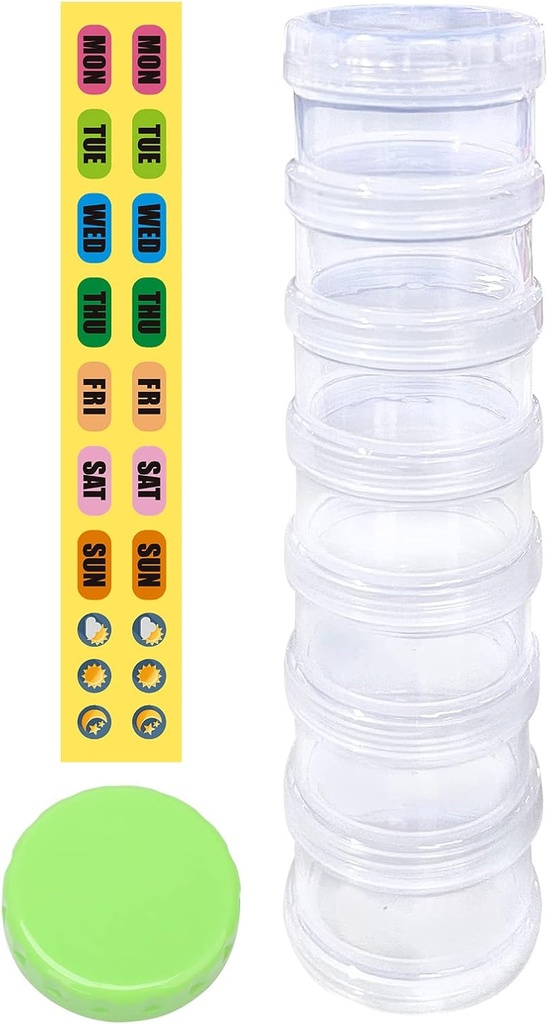 7 Day Pill Organizer Case Stackable Weekly Supplements Vitamins Pills Sahibi Ekstra Clear Mix with Label and One More Lids- Large Large Large