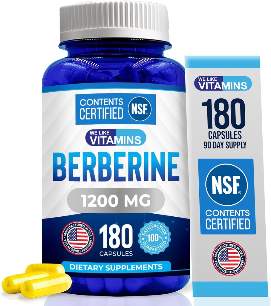 Vitaminler Berberine Supplement,1200 mg, Pure Max Strength Berberine HCL - 180 Vejetaryen Capsules (Gluten Free, Non GMO) - 90 Hizmet