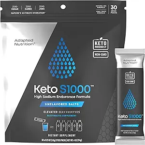 Keto S1000 Elektrolyte Toz Paketleri | Keto ve Paleo Dostu | No Sugar, Calories, Maltodextrin | Clean | 30 Unflavored Salt Hydration Stick Packs