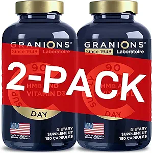 Granions HMB ve Vitamin D3 Supplement - Muscle Recovery, Beta Hydroxy Butyrate Pre Workout Muscle Builder, Mass Winer - 1000 MG with D3 anduba - 360 HMB Capsules, 6Month Supply