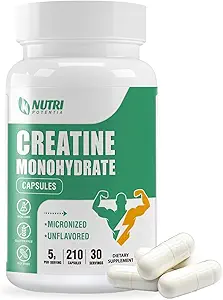 Kretine Monohidrat Capsules, Gelişmiş Çalışma ve Kas Büyüme için Saftine Pills Micronized, Easy Abors, Non-GMO, Unflavored - 210 Capsules