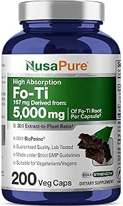 NusaPure Fo-Ti 30:1 Ekstraksiyon, 167 mg Veg Caps, 200 Count, Non-GMO, Vegan, Bioperine