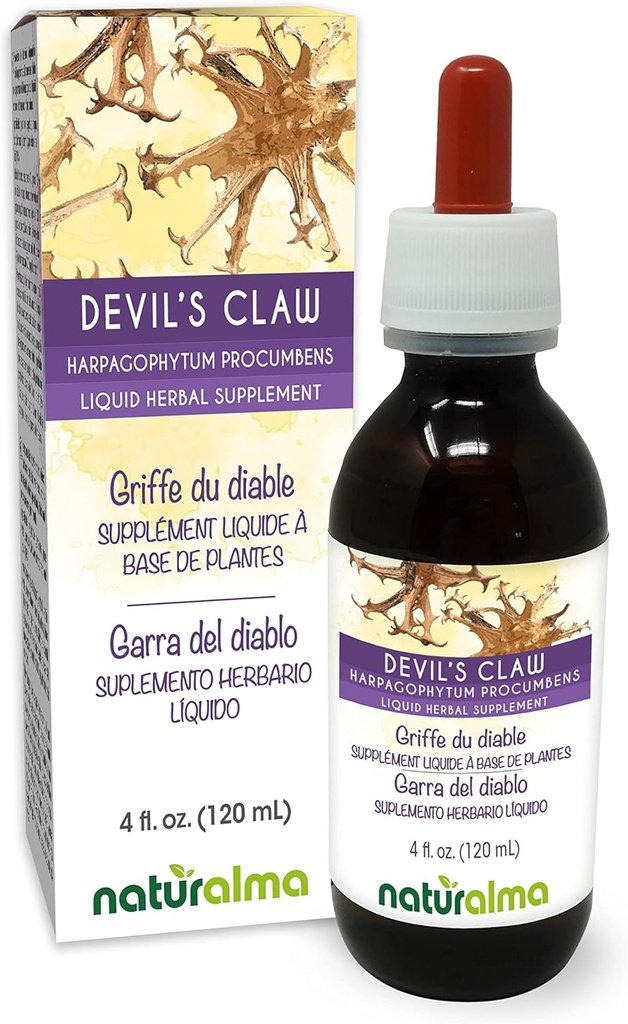Naturalma Devil's Claw (Harpagophytum procumbens) Root alkol-Free Tincture - 4 fl oz Liquid Extract in Drops - Herbal Supplement - Vegan