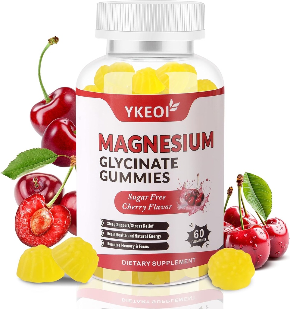 Γλυκινικό μαγνήσιο Glycinate Gummies 500 Mg, Συμπλήρωμα μαγνησίου χωρίς ζάχαρη τριπλό σύμπλοκο μαγνησίου με μηλεϊκό 400 Mg, Κιτρικό 400 Mg Ashwagandha 100 Mg συμπλήρωμα μαγνησίου για ενήλικες - 60 Gummies