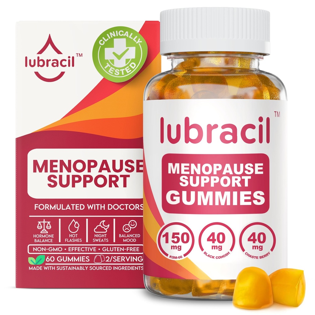 Lubracil Menopause Gummies for Women - Menopausal Supplements for Hot Flashes, Night Sweats, Mood Swings ve Hormonal Denge - Black Cohosh & Ashwagan ile Günlük Vitaminler - 60 Gummies (Pazarlama)