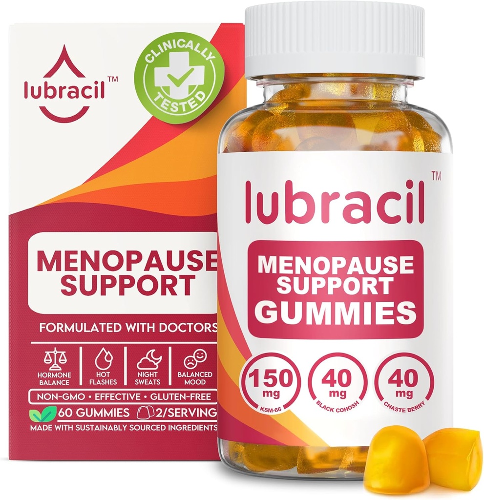 Lubracil Menopause Gummies for Women - Menopausal Supplements for Hot Flashes, Night Sweats, Mood Swings ve Hormonal Denge - Black Cohosh & Ashwagan ile Günlük Vitaminler - 60 Gummies (Pazarlama)