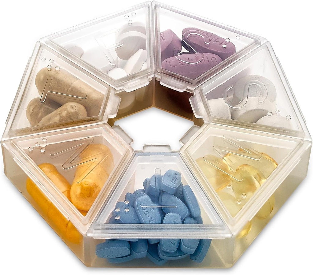MEDca Weekly Pill Organizer Clear 7-Sided Pill Υπενθύμιση, Hexagon σχήματος