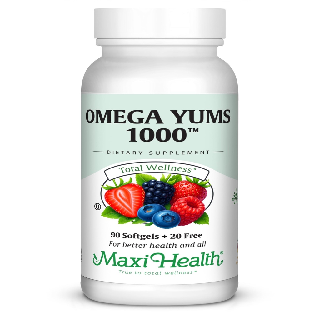 Maxi Health Omega Yums 1000 - Kid Friendly - Meyve Burst Flavor - 110 Softgel Capsules - Kosher