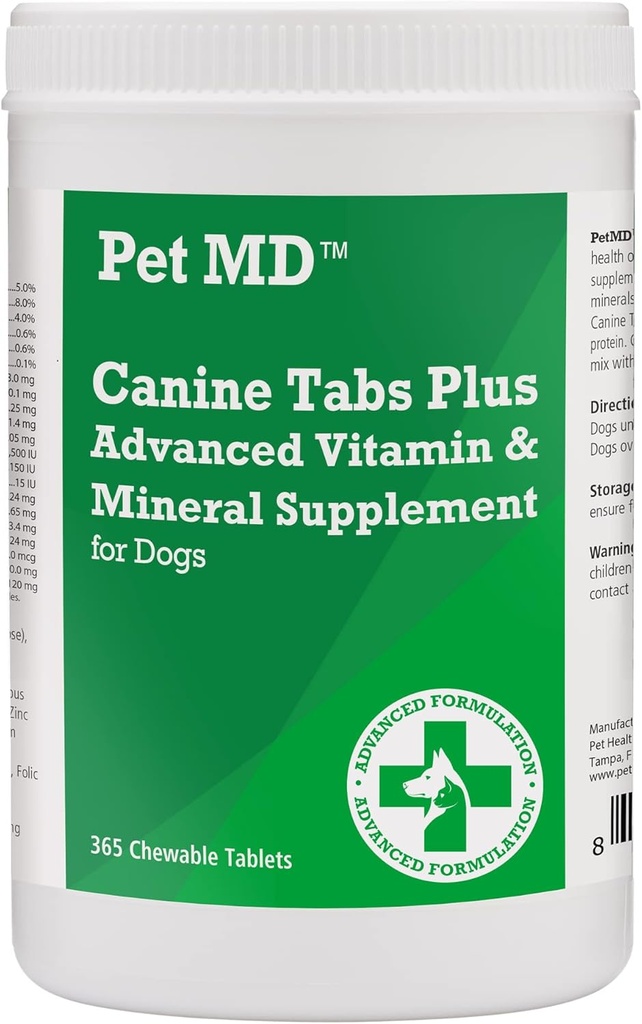 Pet MD - Canine Tabs Plus 365 Count - Advanced Multivitamins for Dogs - Φυσικό ημερήσιο συμπλήρωμα βιταμίνης και ορυκτής διατροφής - Συκώτι γεύσεις Μασώμενα δισκία