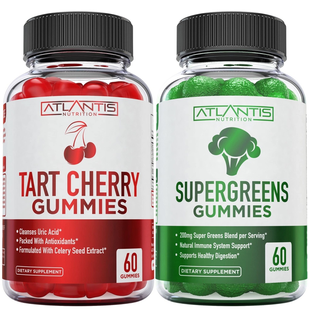 Διατροφή της Ατλαντίδας 60 ταρτάρ Cherry Gummies + 60 Supergreens Gummies.