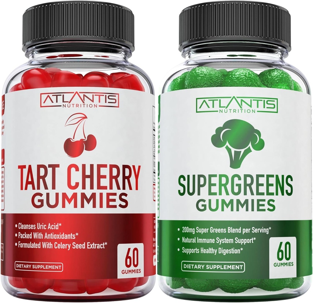 Διατροφή της Ατλαντίδας 60 ταρτάρ Cherry Gummies + 60 Supergreens Gummies.