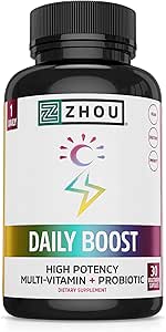 Zhou Daily Boost - Kadınlar ve Erkekler için Probiyotik Multivitamin, Immune Support, Antioksi & Eye Health Supplement with Vitamin A, Vitamin C, Biotin & Folate for Yetişkinler - 30 Veggie Capsules
