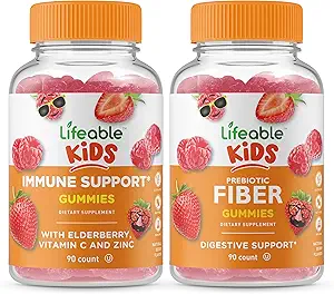 Lifeable Immune Support Kids + Prebiyotik Fiber Kids, Gummies Sche - Great Tasting, Vitamin Supplement, Gluten Free, GMO Free, Chewable Gummy