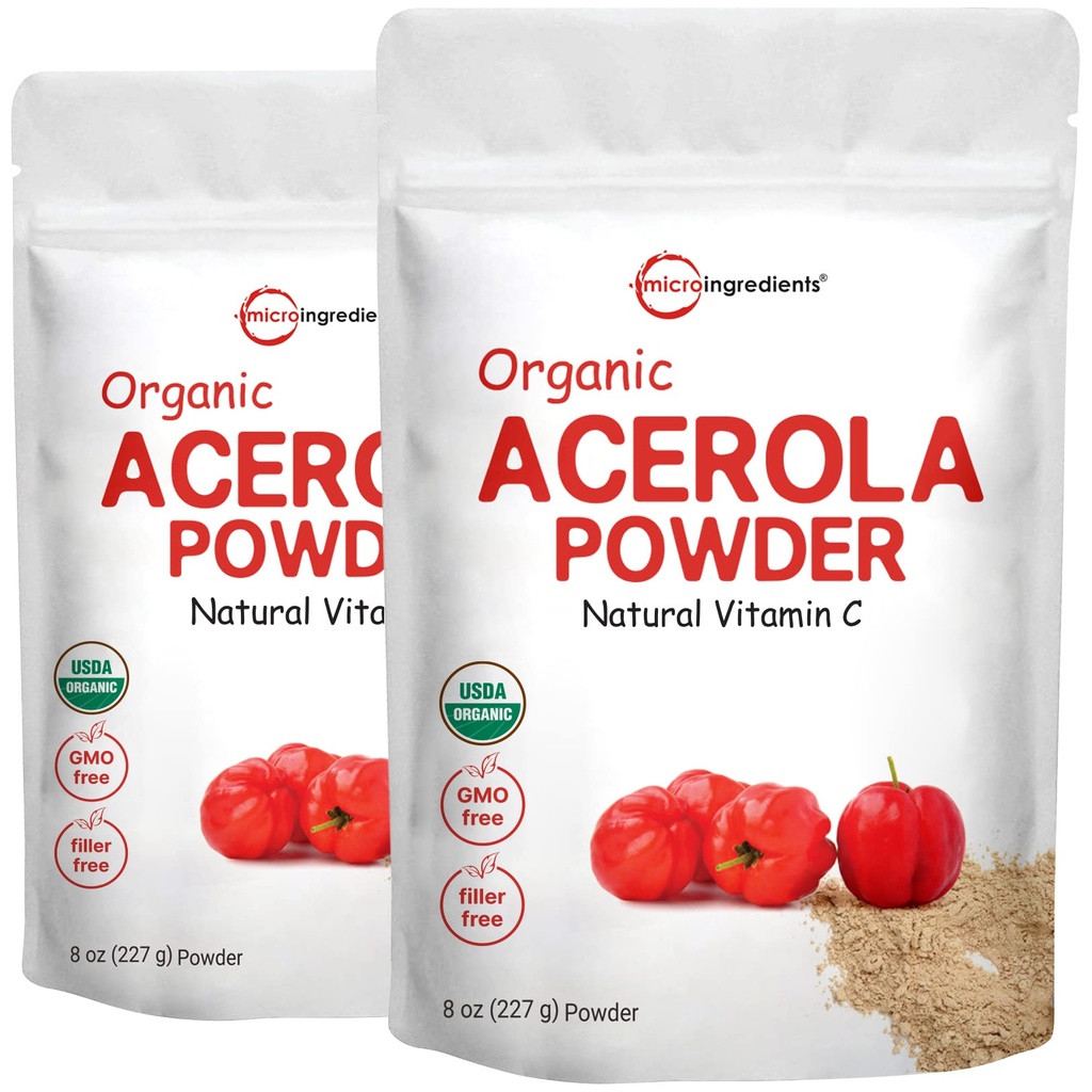 2 Pure USDA Organik Acerola Cherry Toz, Immune System için Doğal ve Organik Vitamin C, 8 Ounce, No GMO, No Gluten, Brezilya Origin