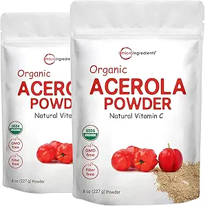 2 Pure USDA Organik Acerola Cherry Toz, Immune System için Doğal ve Organik Vitamin C, 8 Ounce, No GMO, No Gluten, Brezilya Origin