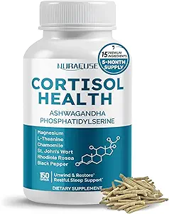 CORTISOL Health Ashwagandha 15-σε-1 Συμπλήρωμα με μαγνήσιο Φωσφατιδυλσερίνη L-Θεανίνη Χαμομήλι Ροδοδιόλη Rosea Licorice Holy Basil - Κατασκευασμένο στις ΗΠΑ