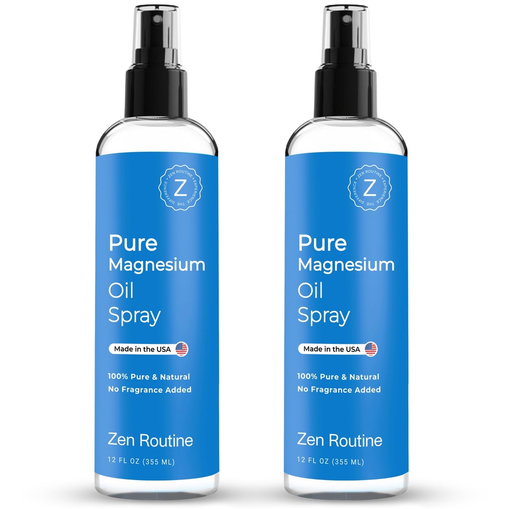 Pure Oil Spray 12oz (2 Pack) - Organik USP Grade Magnezyum yapıştırıcısı, Topical Magnezyum Glycinate, Magnezyum Oil for Feet, Body, Muscles & Leg Cramps - ABD'de Made in the USA