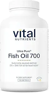 Vital Nutrients Ultra Pure® Fish Oil 700 | Kalp, Beyin ve Ortak Sağlık* | Sustainable Sourced High EPA & DHA Omega-3 Fatty Acid | Lemon Flavor | Gluten, Dairy & Soy Free | 120 Softgels