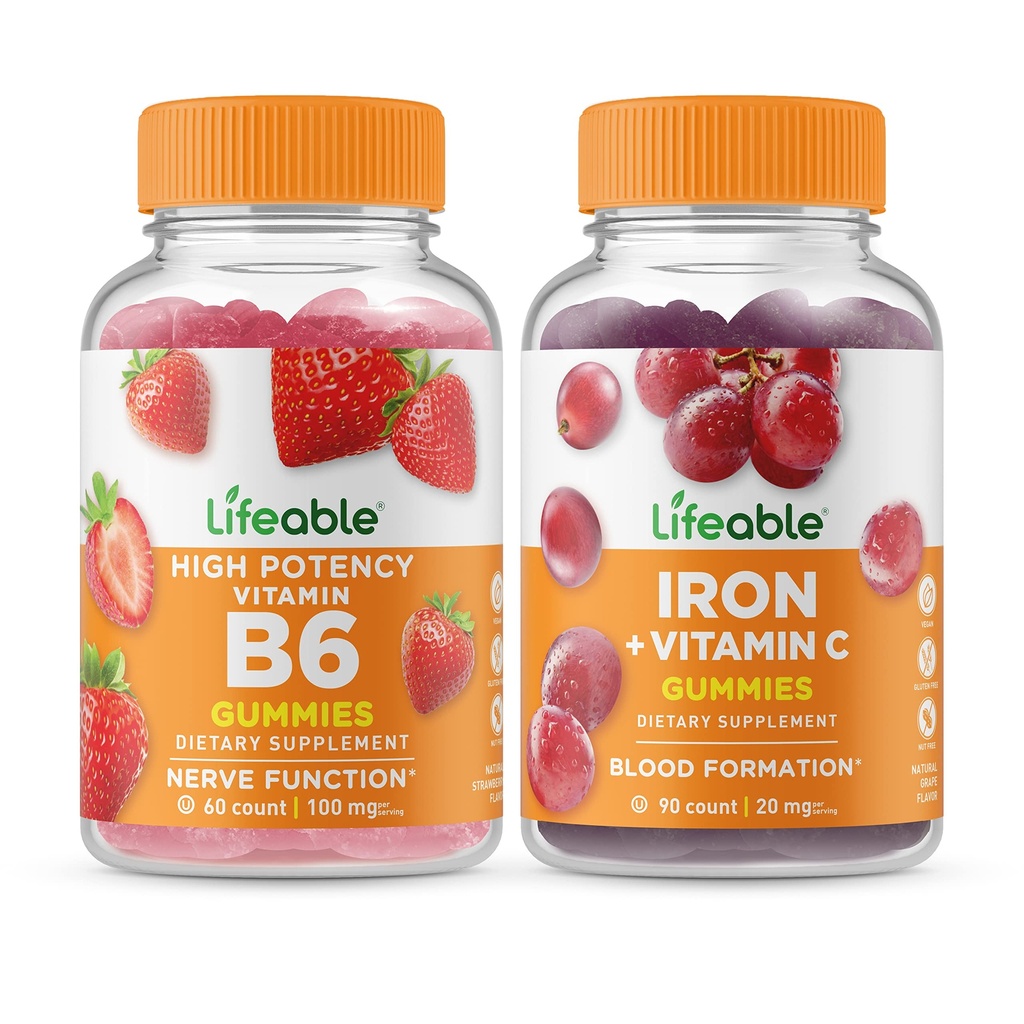 Lifeable Vitamin B6 + Demir C, Gummies Sche - Great Tasting, Vitamin Supplement, Gluten Free, GMO Free, Chewable