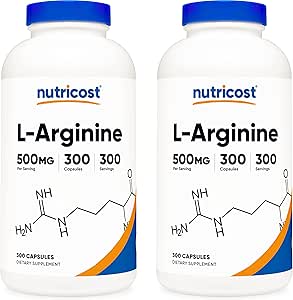 Nutricost L-Arginine 500 mg, 300 Capsules (2 Şişe)