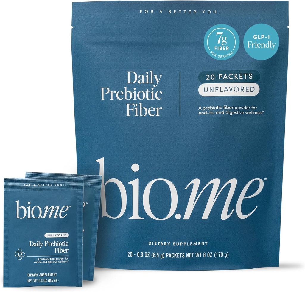 Bio.me Daily Prebiyotik Fiber Toz Unflavored - 20 Seyahat Paketleri, 7g Per Servis - Kadınlar ve Erkekler için Çözülen Fiber Supplement - Digestive Health & Gut Health - GLP-1 Dostu, Sugar Free