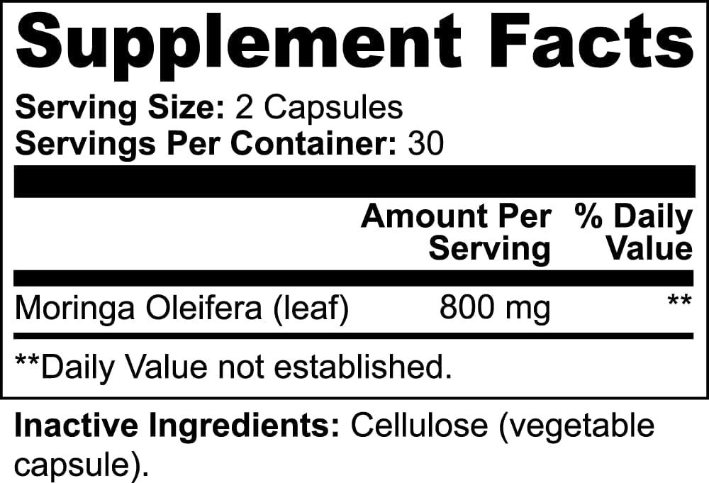 Moringa Powder Capses - 800mg Pure Nutrient-Rich Moringa Powder - Ένα Φυσικό Πράσινο Αντιοξειδωτικό Superfood - Πλούσιο σε Απαραίτητες Βιταμίνες & Αμινοξέα για τη συνολική ευεξία