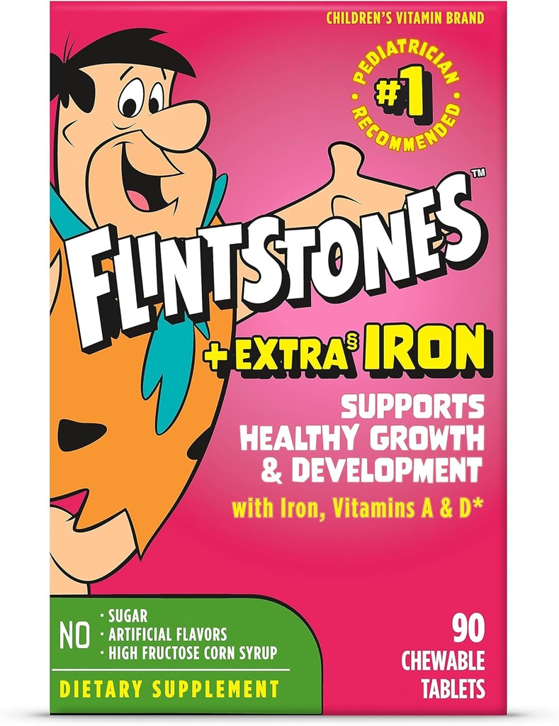 Flintstones Chewable Kids Multivitamin with Vitamin C, D, B12 & Iron for Toddler, 90 Count