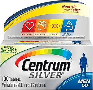 Centrum Silver Multivitamin για άνδρες 50 Plus, Multivitamin / Multimineral συμπλήρωμα με βιταμίνη D3, Β βιταμίνες και ψευδάργυρο, χωρίς γλουτένη, μη ΓΤΟ συστατικά - 100 κόμης