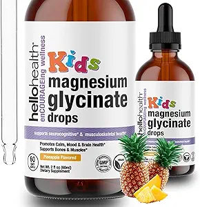 Çocuklar için Magnezyum Glycinate Liquid Drops – Sugar Free Liquid Magnezyum Drops, Happy Calm for Kids Calming Supplement Kompleksi – Çocuklar ve Nighttime Sleep için Magnezyum, Pineapple Flavor 2 Fl Oz.