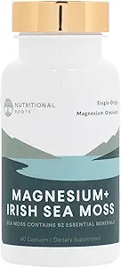 Nutritional Roots - Magnesium + Irish Sea Moss - 350mg Magnesium Glycinate & Organic Irish Sea Moss - Essential Minerals - Supports Heart & Bone Health - Dietary Supplement - 30 Servings - 60 Capsules