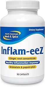 NORTH AMERICAN HERB & SPICE Inflam-EEZ - 90 Capsules - Sağlıklı Immune & Inflammatory Response - Ginger Root, Camu Camuges, Bromelain & Papain Plus - Non-GMO - 45 Toplam Hizmetler